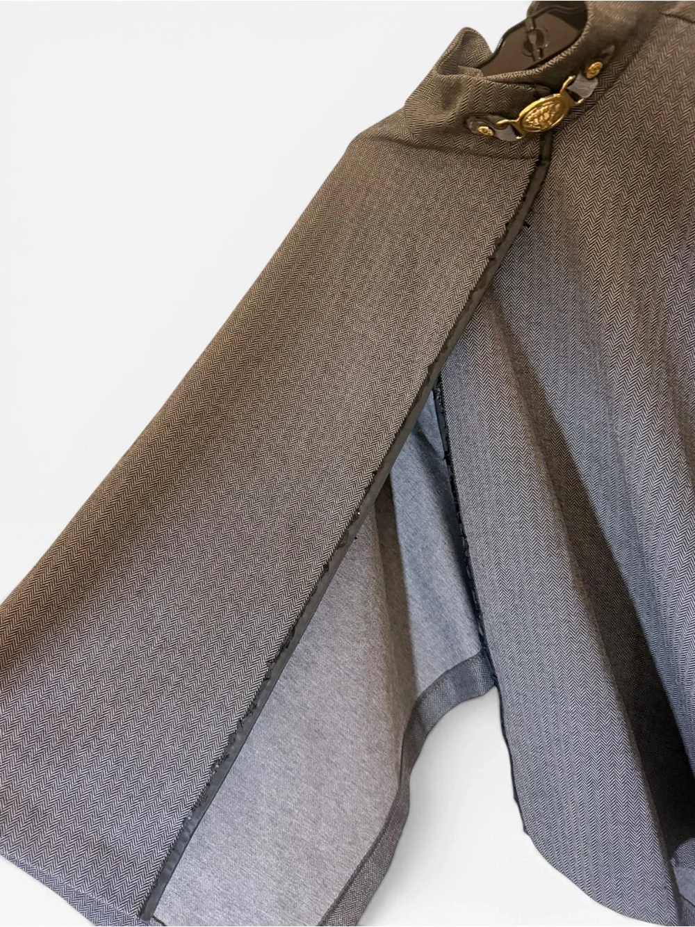 (One Size) Anne Klein Herringbone Poncho Cape with Gold Lion Clasp